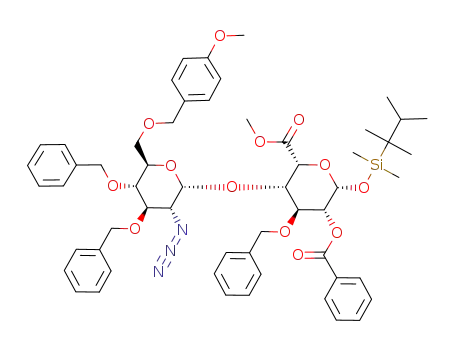methyl dimethylthexylsilyl 4-O-(2-azido-3,4-di-O-benzyl-2-deoxy-[6-O-(4-methoxybenzyl)]-α-D-glucopyranosyl)-3-O-benzyl-2-O-benzoyl-β-L-idopyranosyluronate