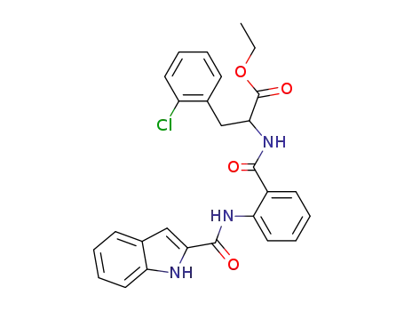 Molecular Structure of 856571-32-9 (3-(2-chlorophenyl)-2-{2-[(1H-indole-2-carbonyl)amino]benzoylamino}propionic acid ethyl ester)