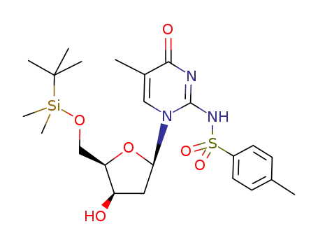Molecular Structure of 596116-45-9 (N<sub>1</sub>-{1-[5-({[1-(tert-butyl)-1,1-dimethylsilyl]oxy}methyl)-4-hydroxy-tetrahydro-2-furanyl]-5-methyl-4-oxo-1,4-dihydro-2-pyrimidinyl}-4-methyl-1-benzenesulfonamide)