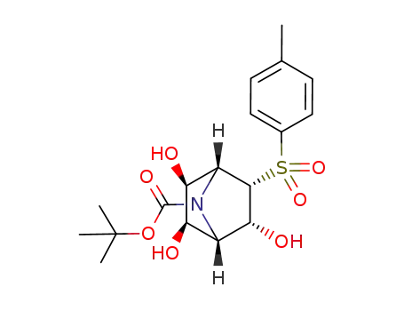 Molecular Structure of 573716-68-4 (7-Azabicyclo[2.2.1]heptane-7-carboxylic acid,
2,3,5-trihydroxy-6-[(4-methylphenyl)sulfonyl]-, 1,1-dimethylethyl ester,
(1R,2S,3R,4S,5R,6S)-)