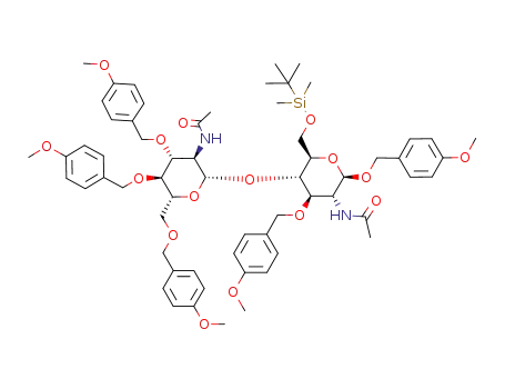 4-methoxybenzyl 2-acetamido-2-deoxy-3,4,6-tri-O-(4-methoxybenzyl)-β-D-glucopyranosyl-(1->4)-2-acetamido-6-O-tert-butyldimethylsilyl-2-deoxy-3-O-(4-methoxybenzyl)-β-D-glucopyranoside