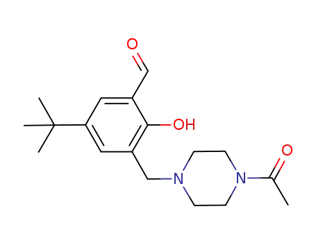 Molecular Structure of 919109-51-6 (Benzaldehyde,
3-[(4-acetyl-1-piperazinyl)methyl]-5-(1,1-dimethylethyl)-2-hydroxy-)