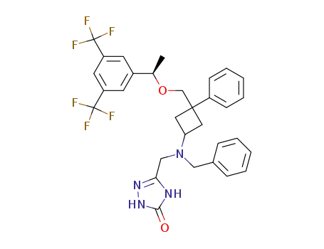 Molecular Structure of 606929-61-7 (5-[(Benzyl-{3-[(R)-1-(3,5-bis-trifluoromethyl-phenyl)-ethoxymethyl]-3-phenyl-cyclobutyl}-amino)-methyl]-2,4-dihydro-[1,2,4]triazol-3-one)