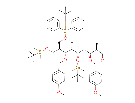 Molecular Structure of 911837-45-1 (5-(<i>tert</i>-butyl-dimethyl-silanyloxy)-8-(<i>tert</i>-butyl-dimethyl-silanyloxymethyl)-9-(<i>tert</i>-butyl-diphenyl-silanyloxy)-3,7-bis-(4-methoxy-benzyloxy)-2,6-dimethyl-nonan-1-ol)