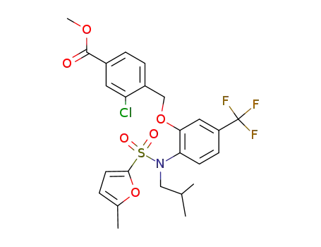 Molecular Structure of 916913-67-2 (methyl 3-chloro-4-{[2-{isobutyl[(5-methyl-2-furyl)sulfonyl]amino}-5-(trifluoromethyl)phenoxy]methyl}benzoate)