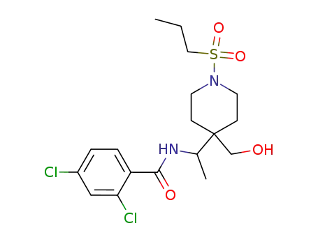 Molecular Structure of 919284-91-6 (2,4-dichloro-<i>N</i>-{1-[4-hydroxymethyl-1-(propane-1-sulfonyl)-piperidin-4-yl]-ethyl}-benzamide)