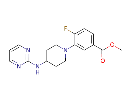 Molecular Structure of 334792-25-5 (methyl 4-fluoro-3-{4-(pyrimidin-2-ylamino)piperidin-1-yl}benzoate)