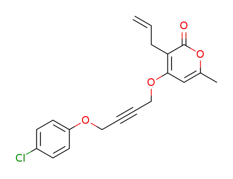 2H-Pyran-2-one,
4-[[4-(4-chlorophenoxy)-2-butynyl]oxy]-6-methyl-3-(2-propenyl)-