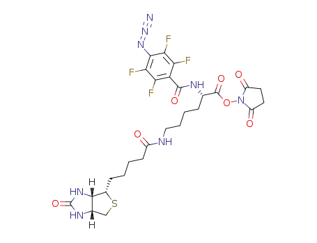 Molecular Structure of 249749-25-5 ((S)-2-(4-Azido-2,3,5,6-tetrafluoro-benzoylamino)-6-[5-((3aR,6S,6aS)-2-oxo-hexahydro-thieno[3,4-d]imidazol-6-yl)-pentanoylamino]-hexanoic acid 2,5-dioxo-pyrrolidin-1-yl ester)