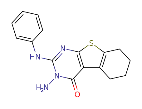 Molecular Structure of 168280-54-4 ((1)Benzothieno(2,3-d)pyrimidin-4(3H)-one, 5,6,7,8-tetrahydro-3-amino-2 -(phenylamino)-)