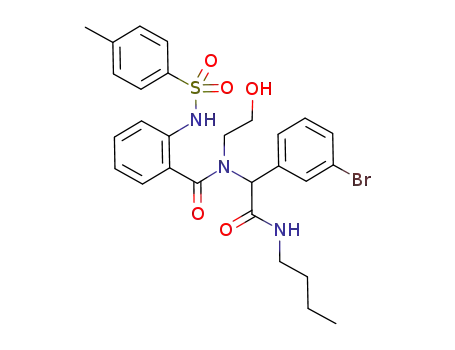 Molecular Structure of 934420-94-7 (<i>N</i>-[(3-bromo-phenyl)-butylcarbamoyl-methyl]-<i>N</i>-(2-hydroxy-ethyl)-2-(toluene-4-sulfonylamino)-benzamide)