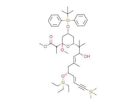2-[(2S,4R,6R)-4-(tert-Butyl-diphenyl-silanyloxy)-6-((3E,7E)-(R)-2-hydroxy-1,1,4-trimethyl-6-triethylsilanyloxy-10-trimethylsilanyl-deca-3,7-dien-9-ynyl)-2-methoxy-tetrahydro-pyran-2-yl]-propionic acid methyl ester