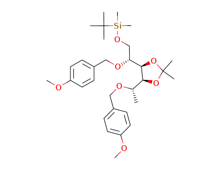 Molecular Structure of 939984-85-7 (1-(tert-butyl)-[(2R)-2-[(4-methoxybenzyl)oxy]-2-((4R,5S)-5-[(1S)-1-[(4-methoxybenzyl)oxy]ethyl]-2,2-dimethyl-1,3-dioxolan-4-yl)ethyl]oxydimethylsilane)