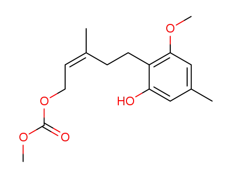 Molecular Structure of 593251-76-4 (Carbonic acid,
(2Z)-5-(2-hydroxy-6-methoxy-4-methylphenyl)-3-methyl-2-pentenyl
methyl ester)