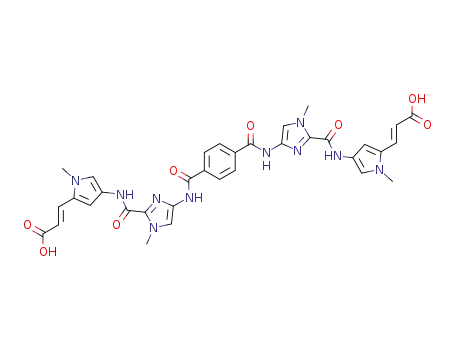 Molecular Structure of 373362-10-8 (3-(4-{[4-(4-{2-[5-(2-carboxy-vinyl)-1-methyl-1<i>H</i>-pyrrol-3-ylcarbamoyl]-1-methyl-1<i>H</i>-imidazol-4-ylcarbamoyl}-benzoylamino)-1-methyl-1<i>H</i>-imidazole-2-carbonyl]-amino}-1-methyl-1<i>H</i>-pyrrol-2-yl)-acrylic acid)