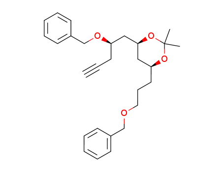 Molecular Structure of 570397-51-2 (1,3-Dioxane,
2,2-dimethyl-4-[(2R)-2-(phenylmethoxy)-4-pentynyl]-6-[3-(phenylmethoxy
)propyl]-, (4R,6S)-)