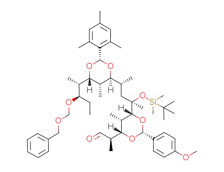 Molecular Structure of 944740-80-1 ((2R,3S,4S,5R,6R,7R,9S,10S,11S,12S,13R)-13-[(benzyloxy)methoxy]-6-[(tert-butyldimethylsilyl)oxy]-3,5-{[(R)-4-methoxybenzylidene]dioxy}-2,4,6,8,10,12-hexamethyl-9,11-{[(R)-2,4,6-trimethylbenzylidene]dioxy}pentadecanal)
