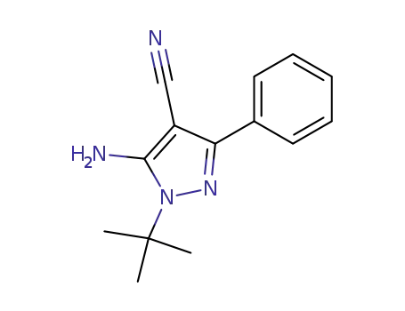 Molecular Structure of 180903-09-7 (1H-Pyrazole-4-carbonitrile, 5-amino-1-(1,1-dimethylethyl)-3-phenyl-)