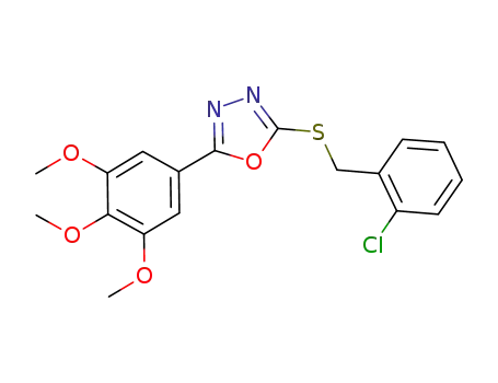 Molecular Structure of 522626-31-9 (1,3,4-Oxadiazole,
2-[[(2-chlorophenyl)methyl]thio]-5-(3,4,5-trimethoxyphenyl)-)