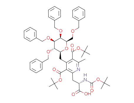 Molecular Structure of 955376-11-1 ((2'''S)-4-((2',3',4',6'-tetra-O-benzyl-β-D-galactopyranosyl)methyl)-2-(2'''-(tert-butoxycarbonylamino)-2'''-carboxyethyl)-6-methyl-3,5-dicarboxylic acid di-tert-butyl ester)