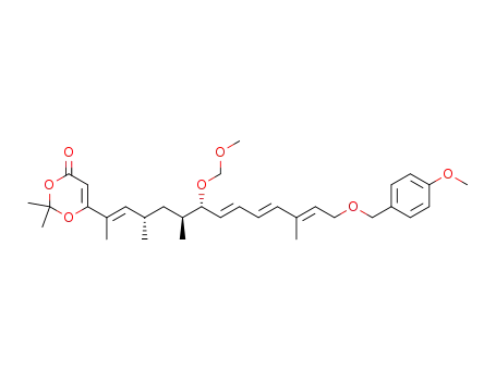 Molecular Structure of 910042-96-5 (6-{(1E,3S,5S,6S,7E,9E,11E)-[13-(4-methoxybenzyloxy)-6-(methoxymethoxy)-1,3,5,11-tetramethyltrideca-1,7,9,11-tetraen-1-yl]}-2,2-dimethyl-4H-1,3-dioxen-4-one)