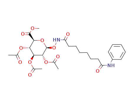 Molecular Structure of 931415-42-8 (methyl 2,3,4-tri-O-acetyl-1-O-7-(phenylcarbamoyl)hepthydroxamoyl-β-D-glucopyranosyluronate)