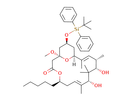 Molecular Structure of 918410-25-0 (4,19-Dioxabicyclo[13.3.1]nonadeca-7,13-dien-3-one,
17-[[(1,1-dimethylethyl)diphenylsilyl]oxy]-9,11-dihydroxy-1-methoxy-8,10
,10,12,14-pentamethyl-5-pentyl-,
(1R,5R,7E,9R,11S,12S,13E,15S,17S)-)