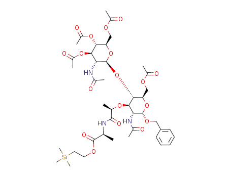 (S)-2-{(R)-2-[(2R,3S,4R,5R,6S)-2-Acetoxymethyl-5-acetylamino-6-benzyloxy-3-((2S,3R,4R,5S,6R)-4,5-diacetoxy-6-acetoxymethyl-3-acetylamino-tetrahydro-pyran-2-yloxy)-tetrahydro-pyran-4-yloxy]-propionylamino}-propionic acid 2-trimethylsilanyl-ethyl ester