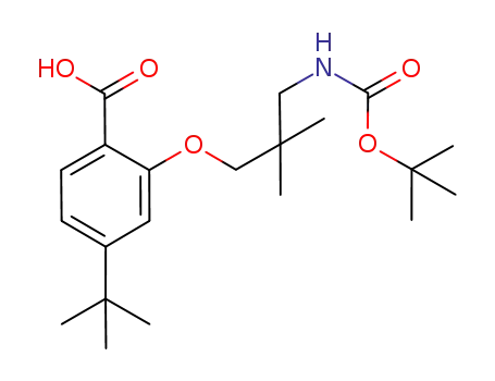 Molecular Structure of 889108-00-3 (Benzoic acid,
2-[3-[[(1,1-dimethylethoxy)carbonyl]amino]-2,2-dimethylpropoxy]-4-(1,1-
dimethylethyl)-)