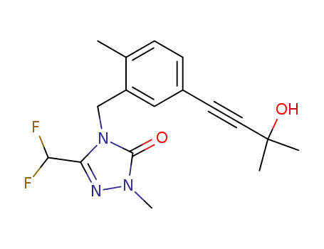 Molecular Structure of 343314-60-3 (5-difluoromethyl-4-{5-(3-hydroxyl-3-methyl-1-butynyl)-2-methylbenzyl}-2-methyl-2,4-dihydro-3H-1,2,4-triazol-3-one)