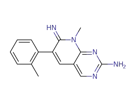 Molecular Structure of 185039-21-8 (Pyrido[2,3-d]pyrimidin-2-amine,
7,8-dihydro-7-imino-8-methyl-6-(2-methylphenyl)-)