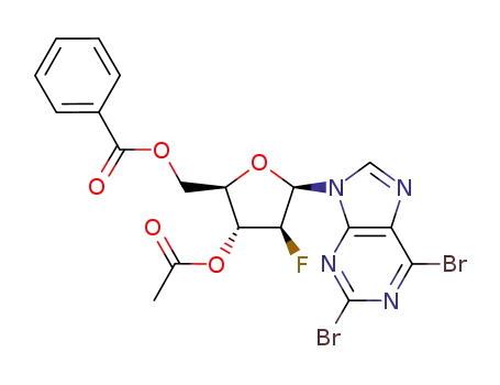 Molecular Structure of 134217-12-2 (2,6-dibromo-9-(3-O-acetyl-5-O-benzoyl-2-deoxy-2-fluoro-β-D-arabinofuranosyl)-9H-purine)