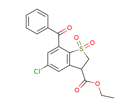 Molecular Structure of 93669-99-9 (Benzo[b]thiophene-3-carboxylic acid, 7-benzoyl-5-chloro-2,3-dihydro-,
ethyl ester, 1,1-dioxide)