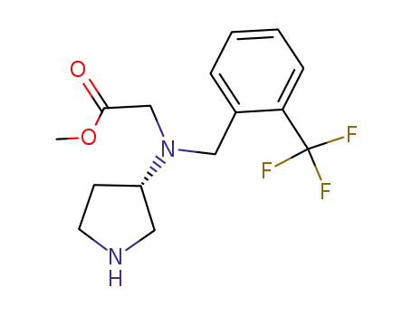 Molecular Structure of 820982-50-1 (Glycine, N-(3S)-3-pyrrolidinyl-N-[[2-(trifluoromethyl)phenyl]methyl]-,
methyl ester)