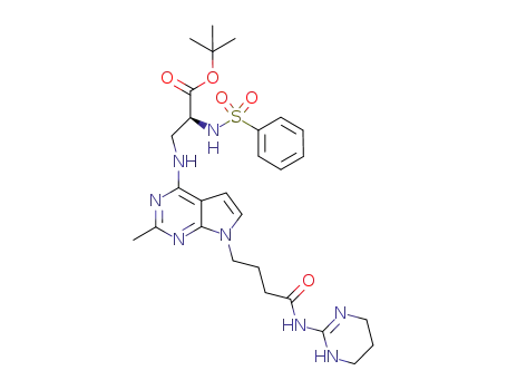 Molecular Structure of 393544-77-9 (L-Alanine,
3-[[2-methyl-7-[4-oxo-4-[(1,4,5,6-tetrahydro-2-pyrimidinyl)amino]butyl]-7
H-pyrrolo[2,3-d]pyrimidin-4-yl]amino]-N-(phenylsulfonyl)-,
1,1-dimethylethyl ester)