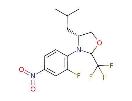 Molecular Structure of 329229-82-5 ((4R)-3-(2-Fluoro-4-nitrophenyl)-4-isobutyl-2-(trifluoromethyl)-1,3-oxazolidine)