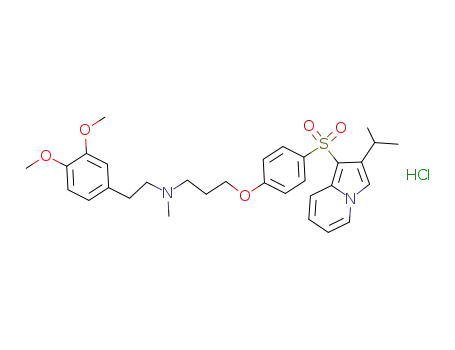 2-isopropyl-1-[4-{3-[N-methyl-N-(3,4-dimethoxy-β-phenethyl)amino]-propyloxy}benzenesulphonyl]indolizine hydrochloride