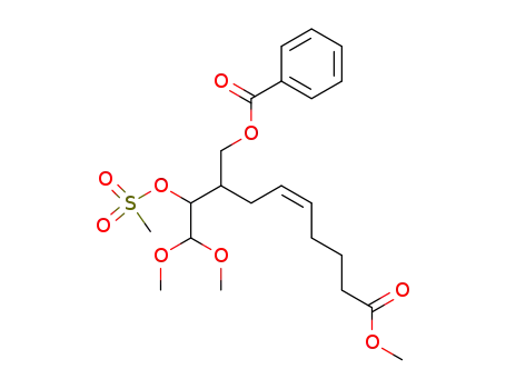 Molecular Structure of 78668-68-5 (5-Decenoic acid,
8-[(benzoyloxy)methyl]-10,10-dimethoxy-9-[(methylsulfonyl)oxy]-, methyl
ester)