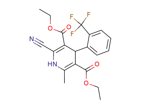 Molecular Structure of 62760-50-3 (3,5-Pyridinedicarboxylic acid,
2-cyano-1,4-dihydro-6-methyl-4-[2-(trifluoromethyl)phenyl]-, diethyl ester)