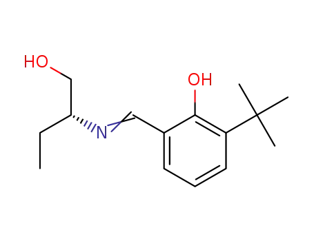 Molecular Structure of 156419-72-6 (Phenol,
2-(1,1-dimethylethyl)-6-[[[1-(hydroxymethyl)propyl]imino]methyl]-, (R)-)