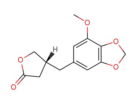 Molecular Structure of 146236-48-8 (2(3H)-Furanone, dihydro-4-[(7-methoxy-1,3-benzodioxol-5-yl)methyl]-,
(R)-)