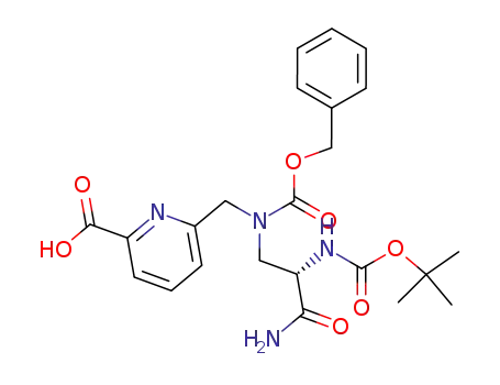 Molecular Structure of 80109-38-2 (2-Pyridinecarboxylic acid,
6-[[[(2S)-3-amino-2-[[(1,1-dimethylethoxy)carbonyl]amino]-3-oxopropyl][
(phenylmethoxy)carbonyl]amino]methyl]-)