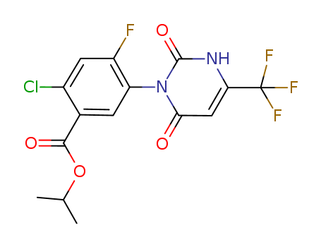 Molecular Structure of 105756-58-9 (Benzoic acid,
2-chloro-5-[3,6-dihydro-2,6-dioxo-4-(trifluoromethyl)-1(2H)-pyrimidinyl]-
4-fluoro-, 1-methylethyl ester)