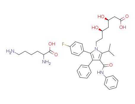 Molecular Structure of 609843-24-5 ((3R,5R)-7-[3-phenyl-4-[(phenylamino)carbonyl]-2-(4-fluorophenyl)-5-(1-methyl-ethyl)-pyrrol-1-yl]-3,5-dihydroxy-heptanoic acid DL-lysine salt)