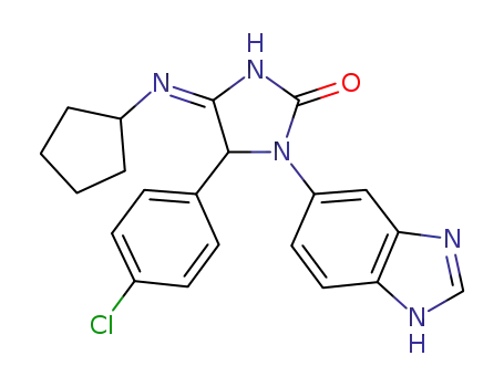 Molecular Structure of 1025454-76-5 ((E)-1-(1H-benzoimidazol-5-yl)-5-(4-chloro-phenyl)-4-cyclopentylimino-imidazolidin-2-one)
