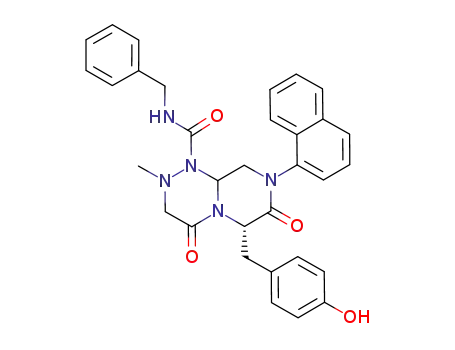Molecular Structure of 921630-89-9 (2H-Pyrazino[2,1-c][1,2,4]triazine-1(6H)-carboxamide,
hexahydro-6-[(4-hydroxyphenyl)methyl]-2-methyl-8-(1-naphthalenyl)-4,7-
dioxo-N-(phenylmethyl)-, (6S)-)