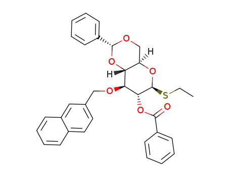 Molecular Structure of 352008-11-8 (ethyl 2-O-benzoyl-4,6-O-benzylidene-3-O-(2-methylnaphthyl)-1-thio-β-D-glucopyranoside)