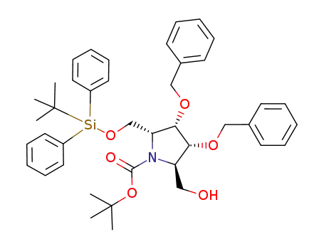 Molecular Structure of 1006295-21-1 ((2R,3S,4R,5R)-3,4-bis(benzyloxy)-N-(tert-butyloxycarbonyl)-2'-O-(tert-butyldiphenylsilyl)-2,5-bis(hydroxymethyl)pyrrolidine)
