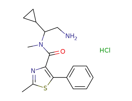 Molecular Structure of 1117693-67-0 ((RS)-2-Cyclopropyl-2-[methyl-(2-methyl-5-phenyl-thiazole-4-carbonyl)-amino]-ethyl-ammonium chloride)