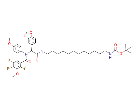 Molecular Structure of 1026147-22-7 (tert-butyl 12-(2-(benzo[d][1,3]dioxol-5-yl)-2-(2,4,5-trifluoro-3-methoxy-N-(4-methoxyphenyl)benzamido)acetamido)dodecylcarbamate)